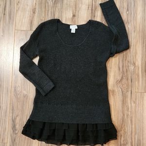 Soft Surroundings Wool Black Chiffon Ruffle Long Sweater Alt